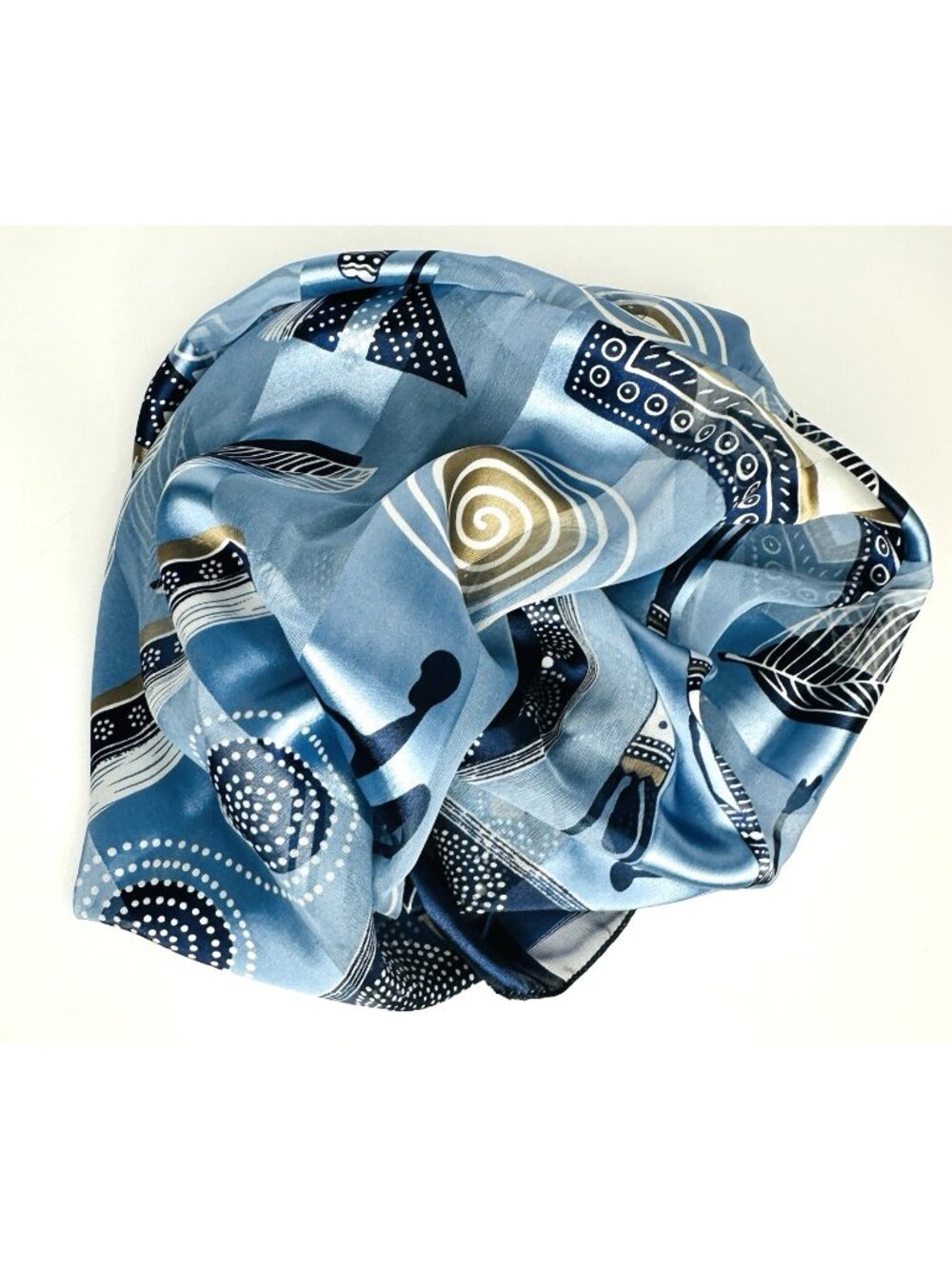 Vintage Ancient Egypt Style Scarf Wrap Blue Geometric Art Print Pyramids 40x38”